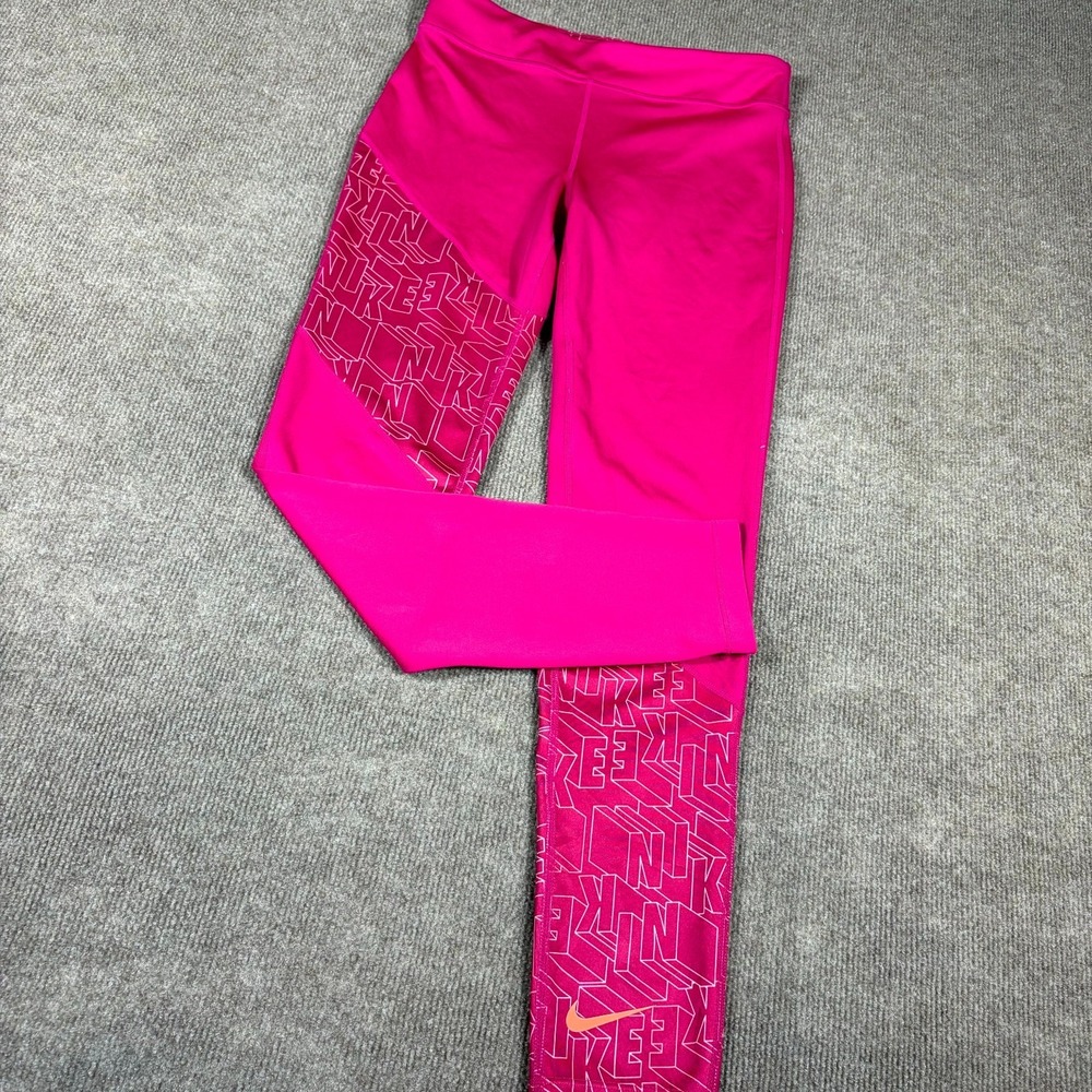 Nike Dri Fit Leggings Women Medium Hot Pink Stretch Geometric Tight Fit Athletic